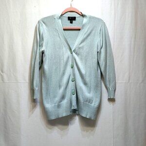 AB Studio Mint V-Neck Cardigan Medium 100% Cotton Lightweight Knit Style 0420M7M